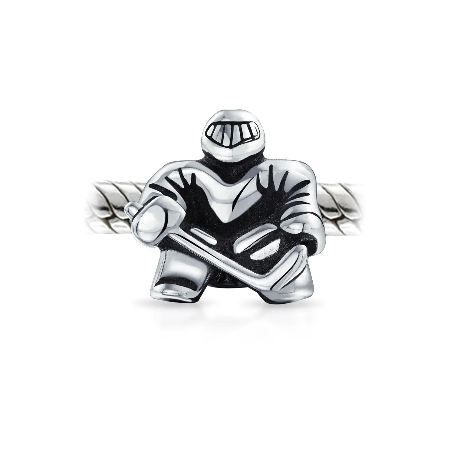 Ice Goalie Sports Team Hockey Player Charm Bead .925Sterling Silver