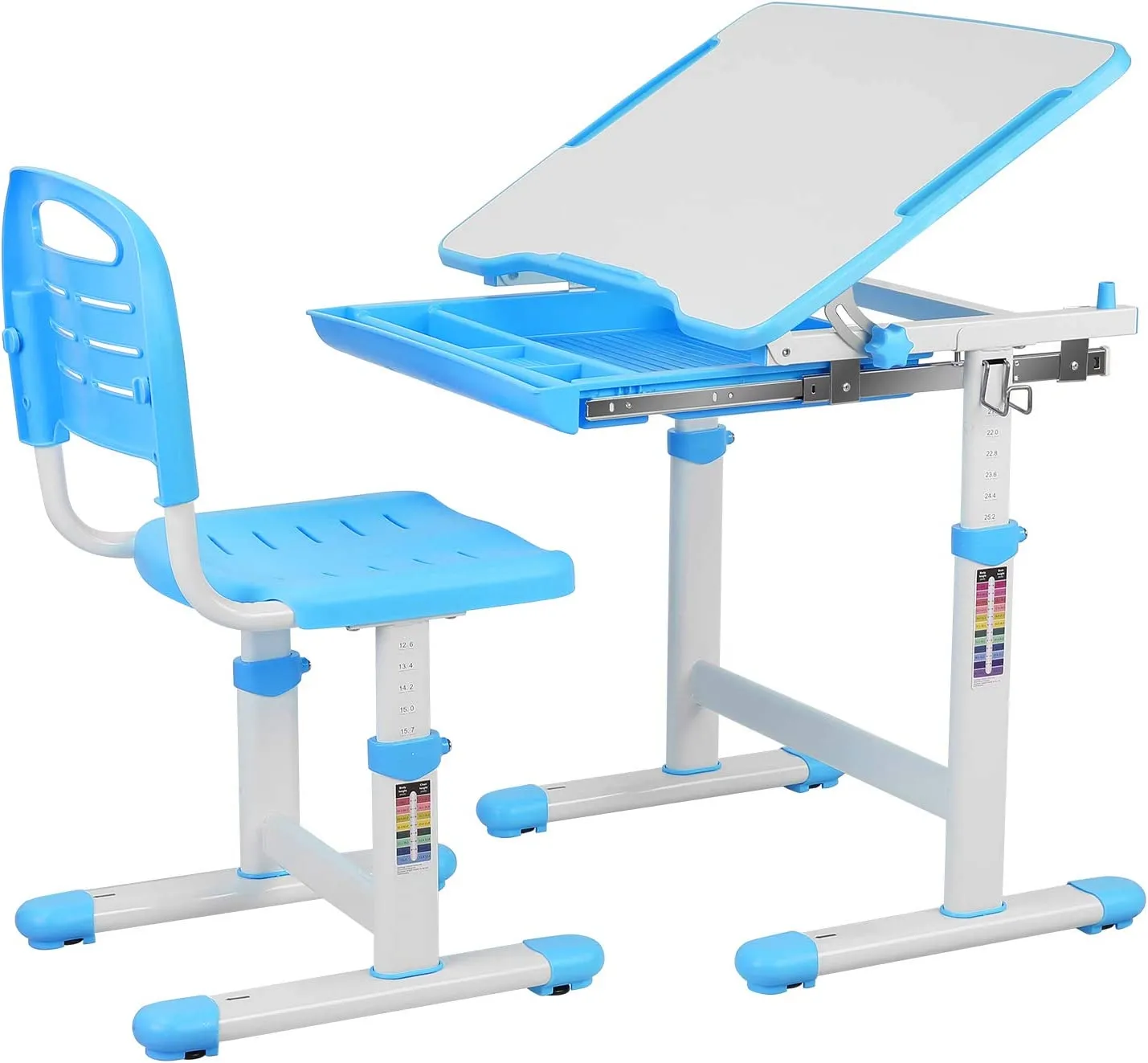 Kids Desk and Chair Set, Height Adjustable Children Study Table Students with Pull-Out Drawer