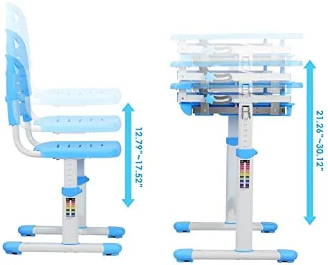 Kids Desk and Chair Set, Height Adjustable Children Study Table Students with Pull-Out Drawer