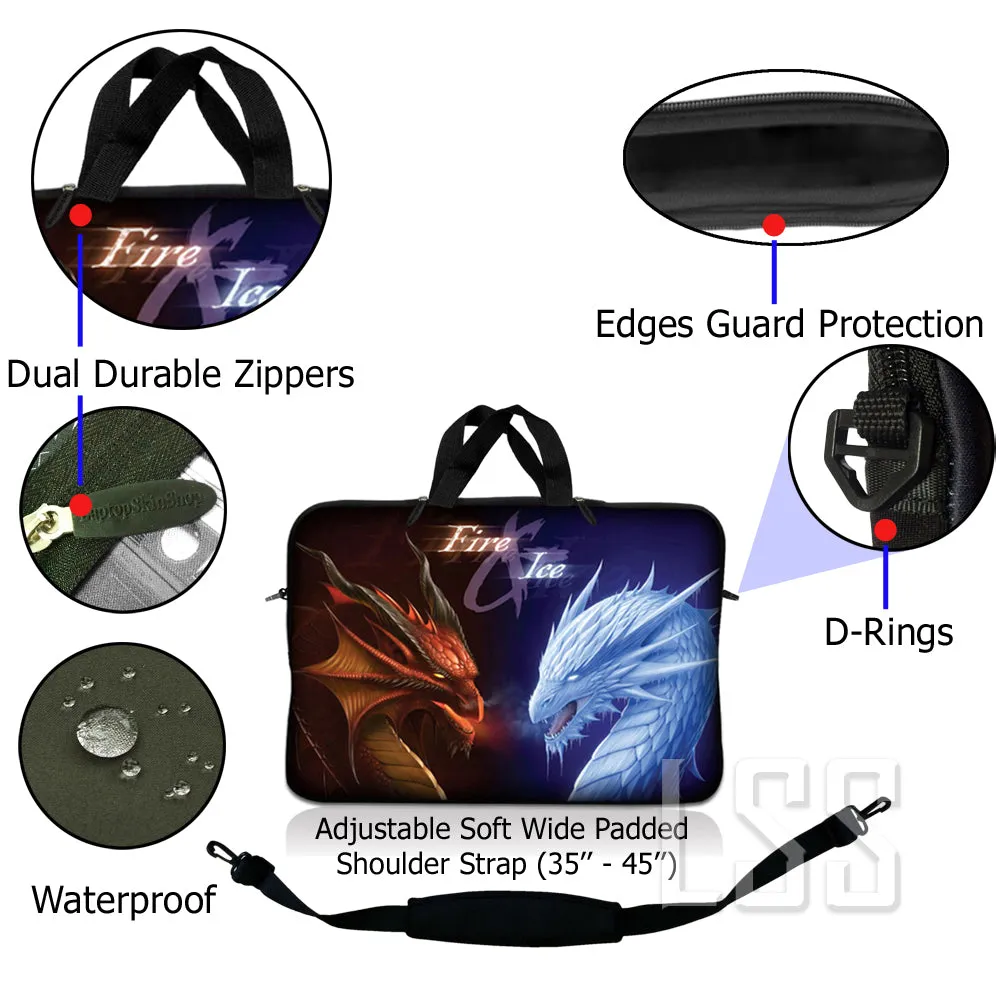 Laptop Notebook Sleeve Carrying Case with Carry Handle and Shoulder Strap - Fire & Ice Dragons