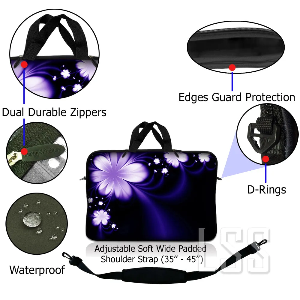 Laptop Notebook Sleeve Carrying Case with Carry Handle and Shoulder Strap - Purple Flower Floral