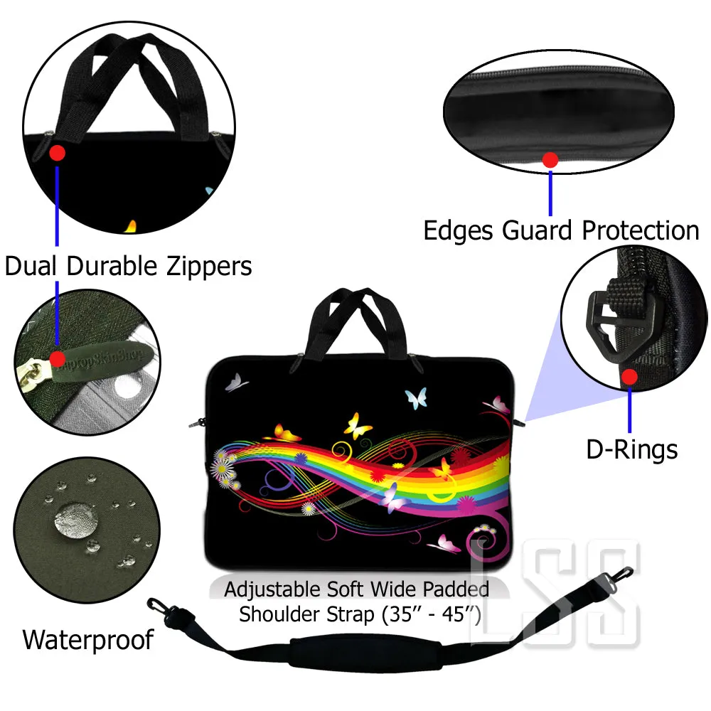 Laptop Notebook Sleeve Carrying Case with Carry Handle and Shoulder Strap - Rainbow Butterfly