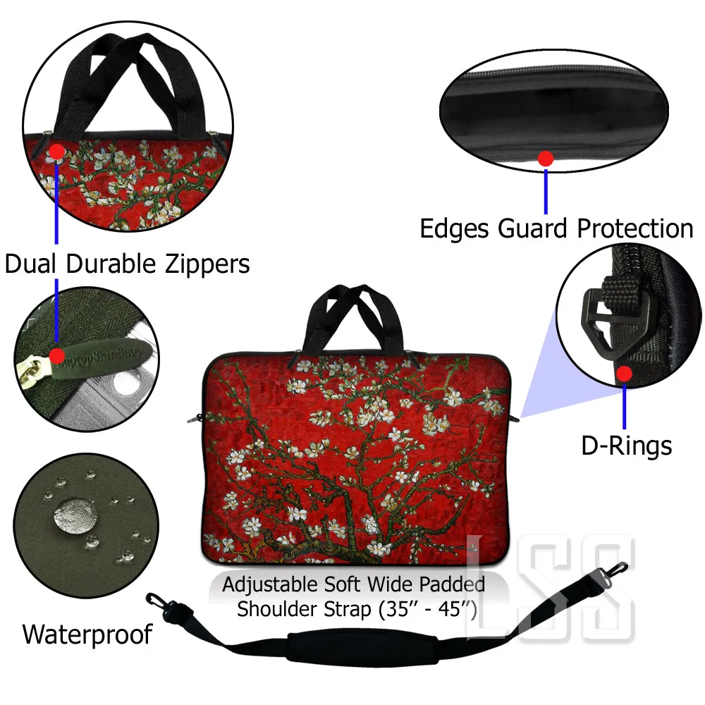 Laptop Notebook Sleeve Carrying Case with Carry Handle and Shoulder Strap - Red Almond Trees