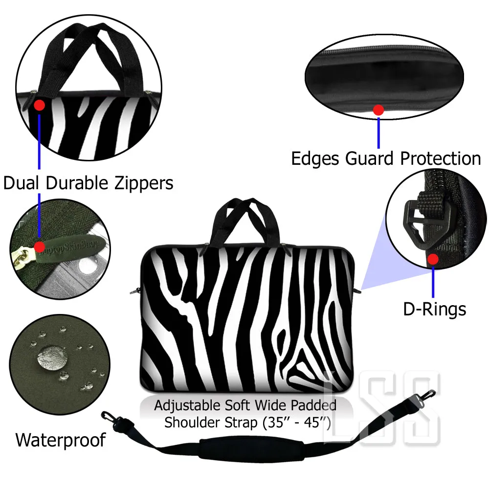 Laptop Notebook Sleeve Carrying Case with Carry Handle and Shoulder Strap - Zebra Print