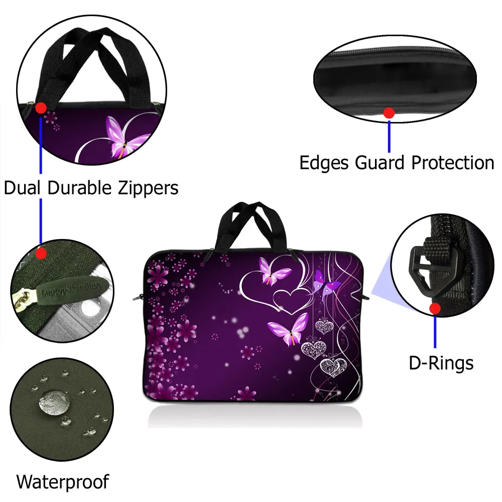 Laptop Notebook Sleeve Carrying Case with Carry Handle – Purple Heart Butterfly