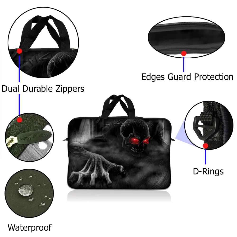 Laptop Notebook Sleeve Carrying Case with Carry Handle – Red Eye Dark Ghost Zombie Skull