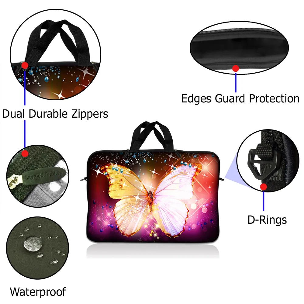 Laptop Notebook Sleeve Carrying Case with Carry Handle – Sparkling Butterfly