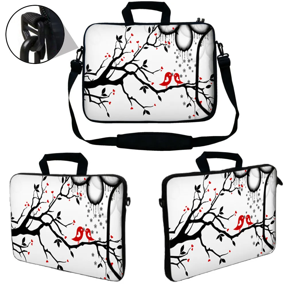 Laptop Sleeve Carrying Case with Large Side Pocket for Accessories and Removable Shoulder Strap - Love Birds