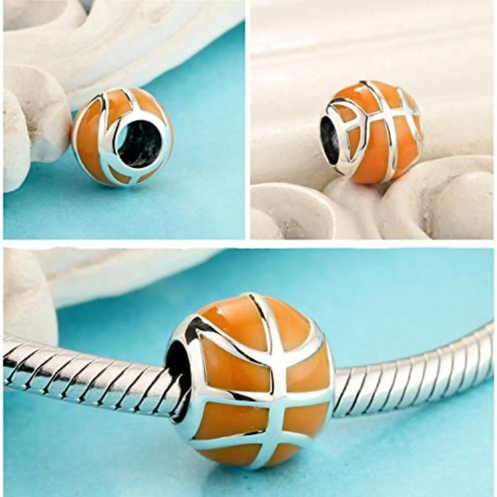 Lifelike Basketball Bead Charm