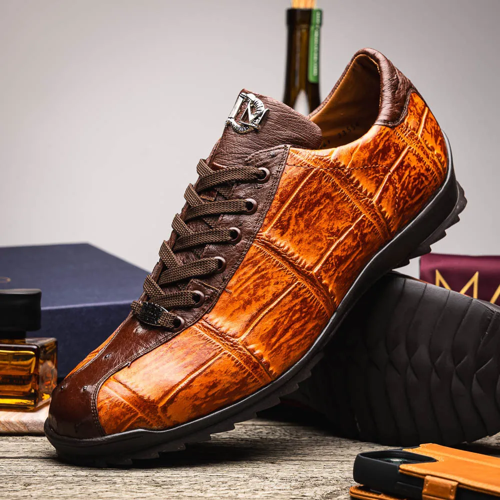 Marco Di Milano SAULO Alligator/Ostrich Brandy Fashion Sneakers