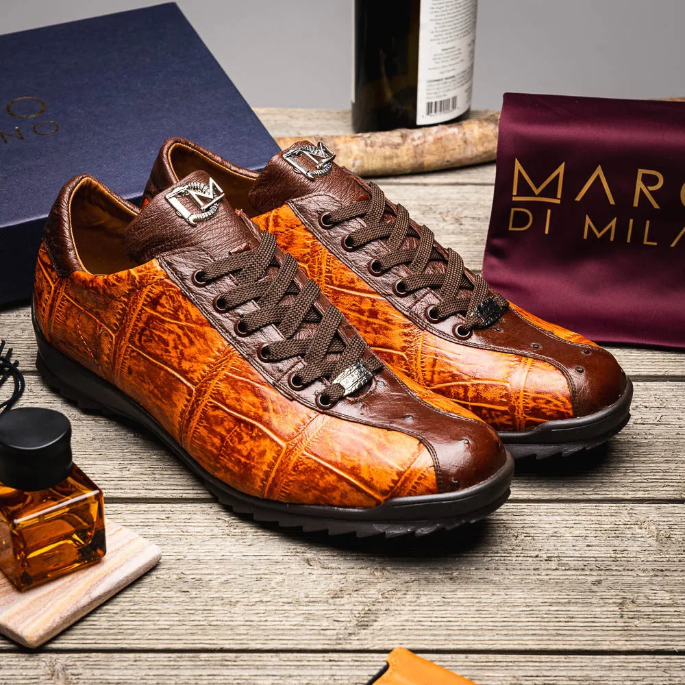 Marco Di Milano SAULO Alligator/Ostrich Brandy Fashion Sneakers