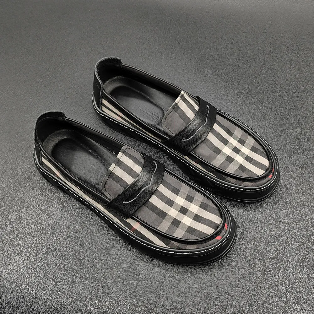 Men Casual Plaid Canvas Flat Loafers