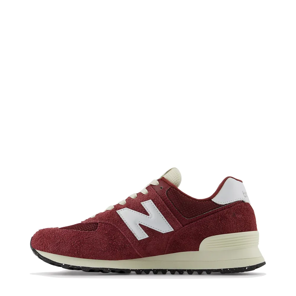 New Balance Women's 574 Sneaker in Classic Crimson with White and Angora