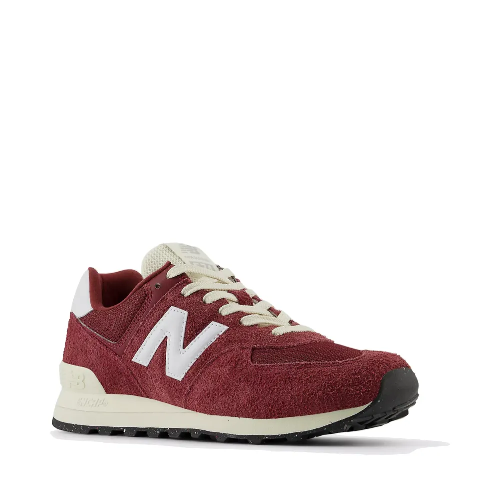 New Balance Women's 574 Sneaker in Classic Crimson with White and Angora