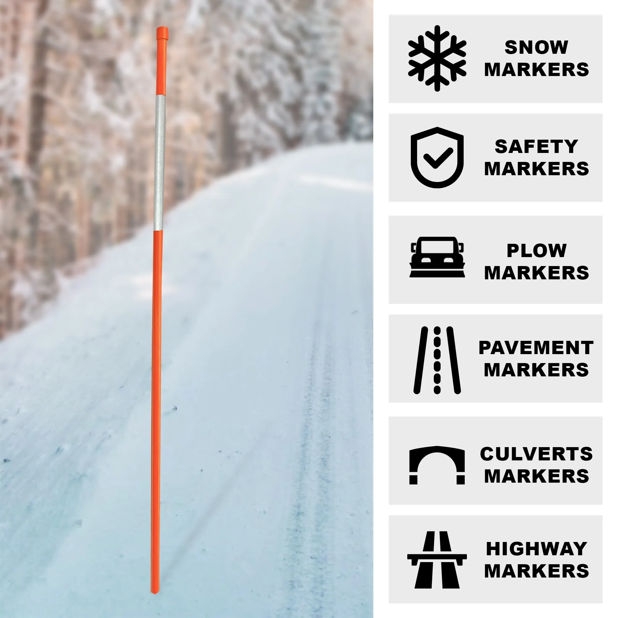 Oskar 72" Reflective Fiberglass Driveway Markers, Orange and White, Flexible High-Visibility Snow Stakes, Easy to Install Poles for Hazards, Private Roads, Property Lines, Night, Snow Plow, Pack of 48