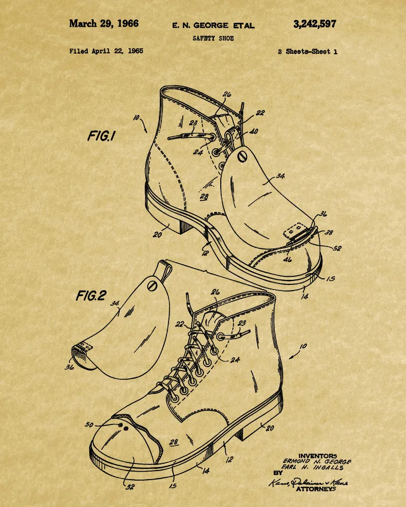 Safety Shoes Patent Print Workshop Blueprint Poster