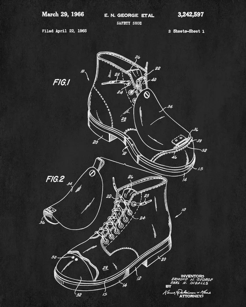 Safety Shoes Patent Print Workshop Blueprint Poster