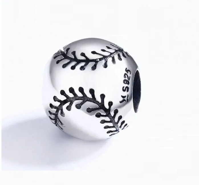 Shiny Baseball Bead Charm 925 Sterling Silver