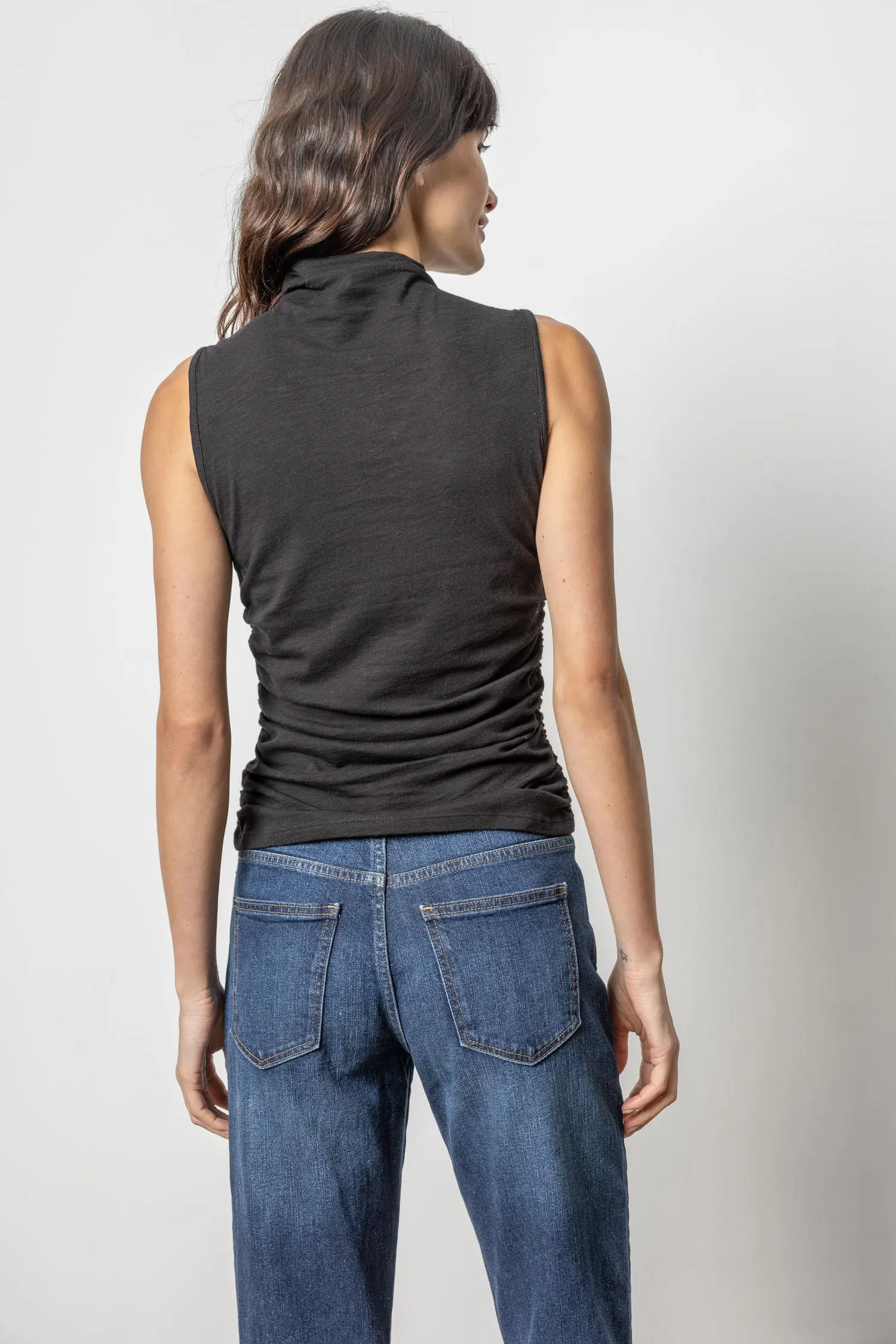 Shirred Mock Neck Tank | Black