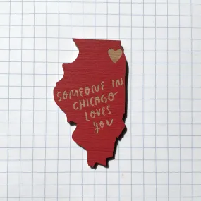 Someone in Chicago Loves You Engraved Wood Magnet in Bright Red