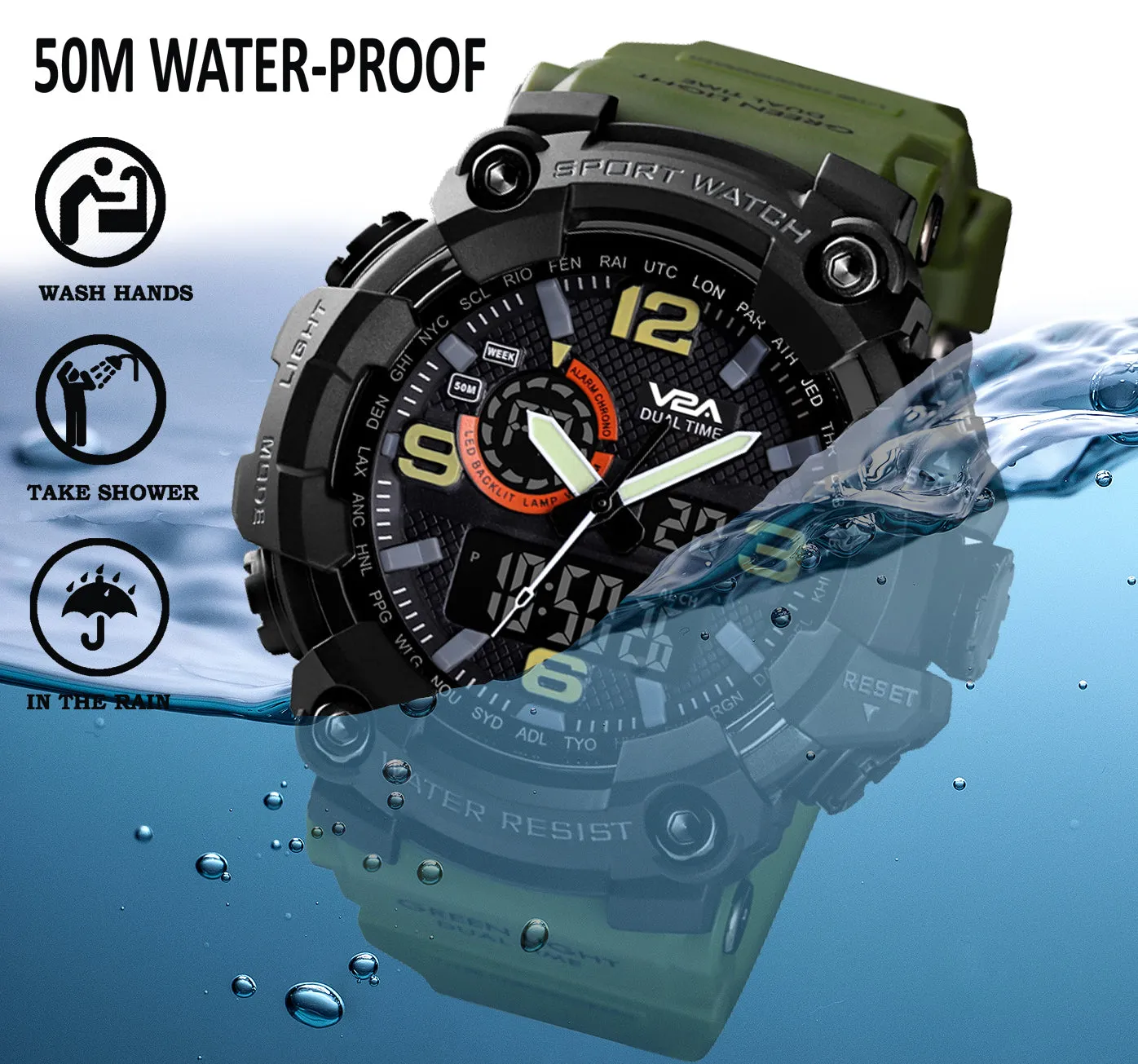 V2A Cammando Army Green Analog Digital Sport Watches for Men's and Boys