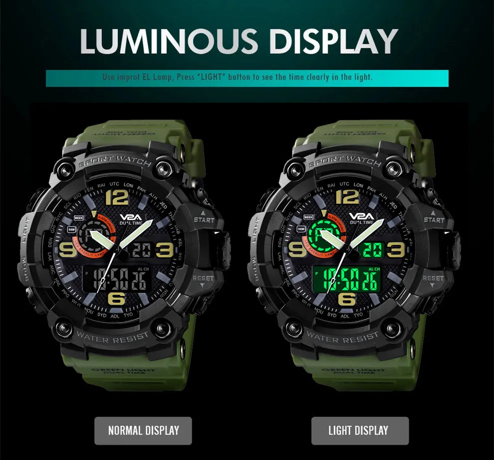 V2A Cammando Army Green Analog Digital Sport Watches for Men's and Boys