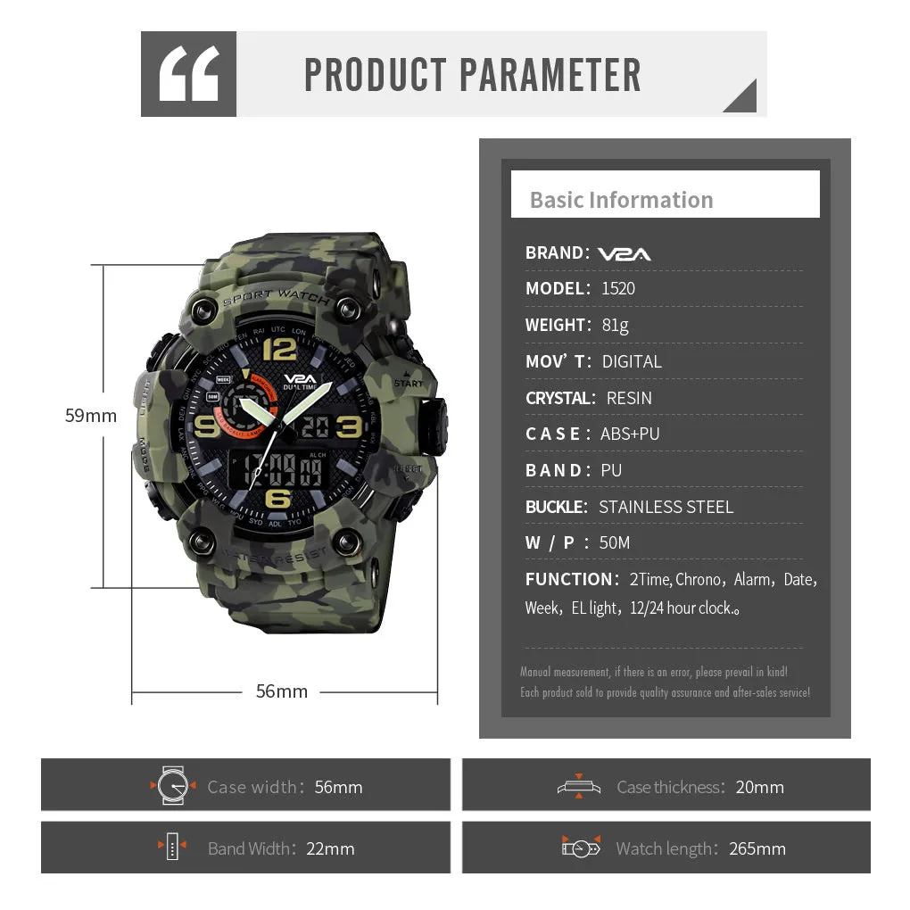 V2A Cammando Camouflage Green Analog Digital Sport Watches for Men's and Boys