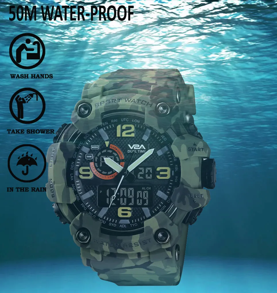 V2A Cammando Camouflage Green Analog Digital Sport Watches for Men's and Boys