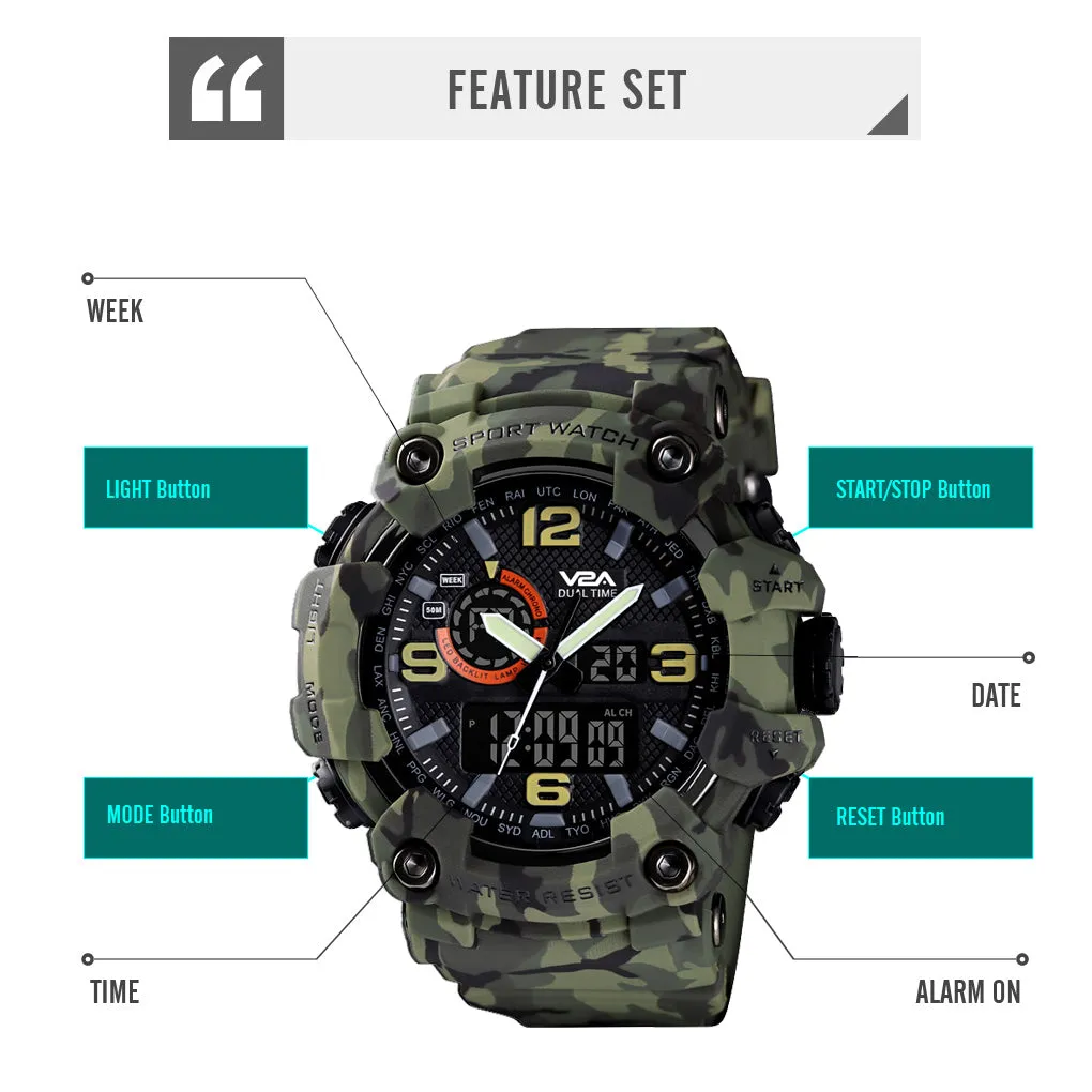 V2A Cammando Camouflage Green Analog Digital Sport Watches for Men's and Boys