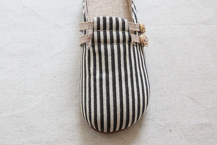 Women Retro Stripe Canvas Flat Casual Mules