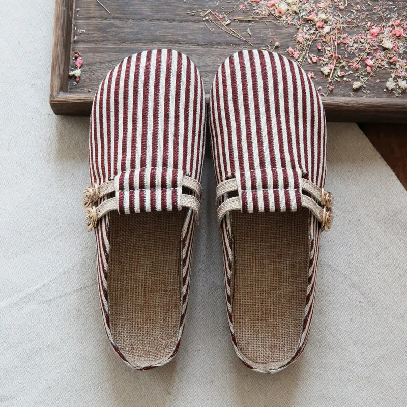 Women Retro Stripe Canvas Flat Casual Mules