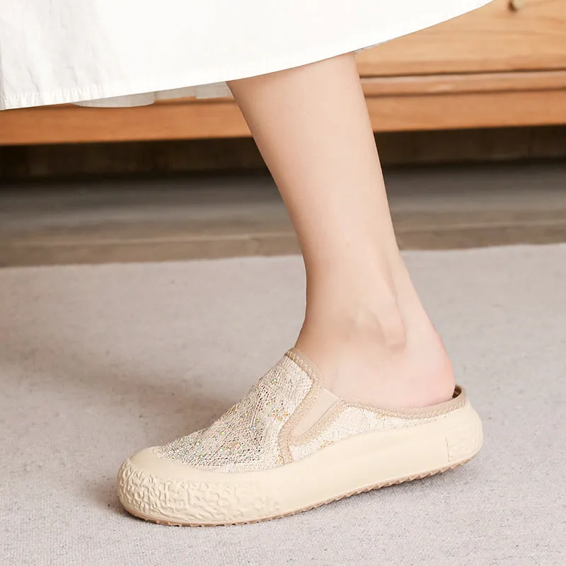 Women Summer Breathable Retro Canvas Casual Mules