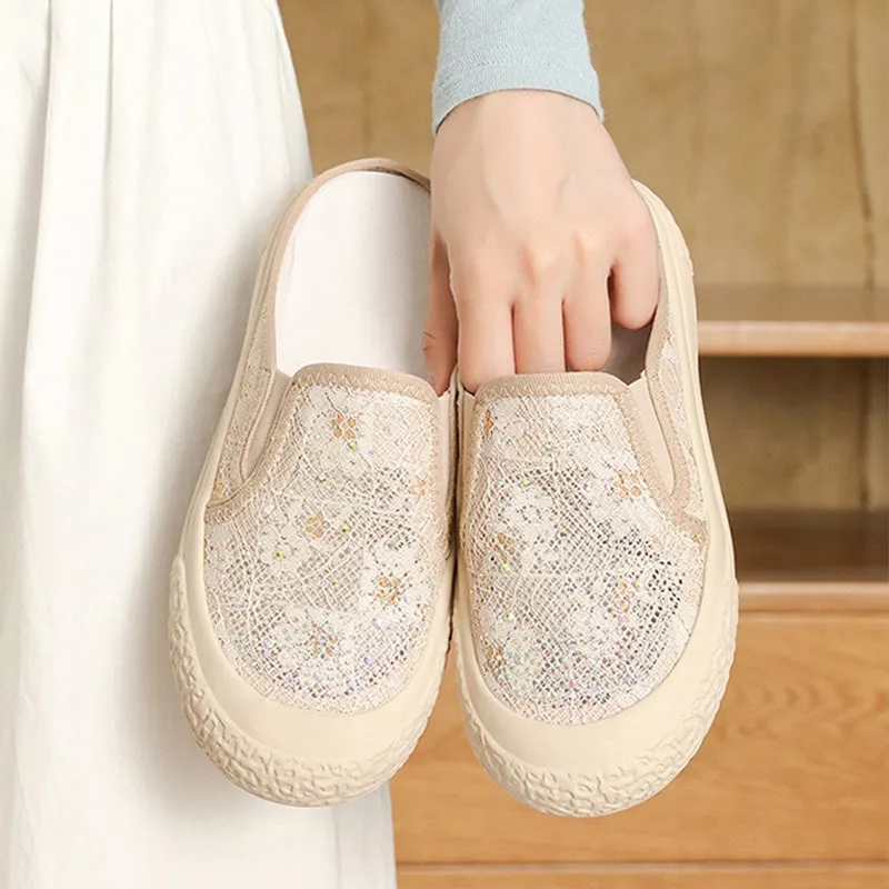 Women Summer Breathable Retro Canvas Casual Mules