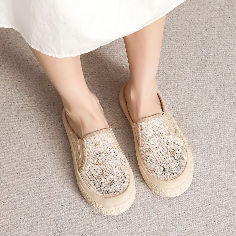 Women Summer Breathable Retro Canvas Casual Mules