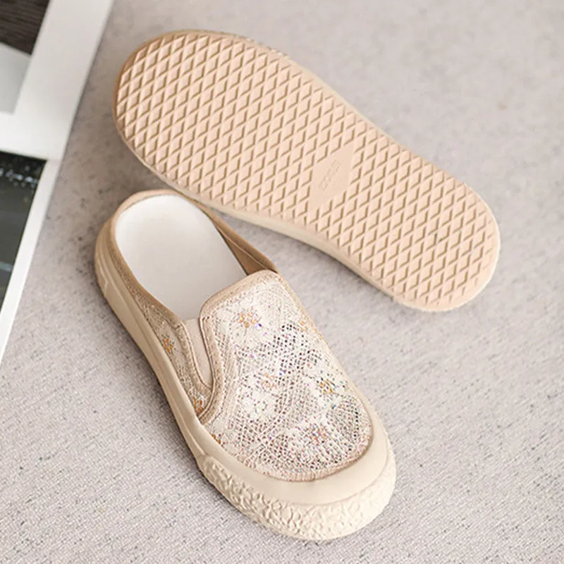 Women Summer Breathable Retro Canvas Casual Mules