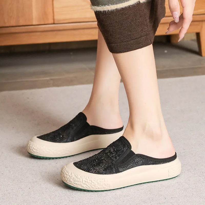 Women Summer Breathable Retro Canvas Casual Mules